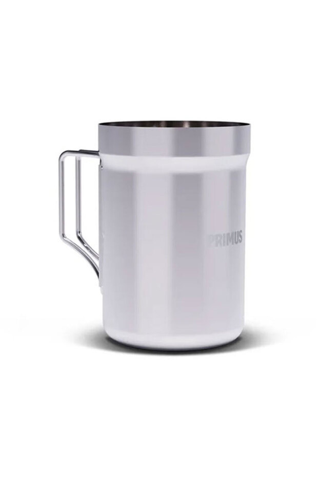 Koppen Trekking Mug 0.3L Stainless Steel Double-Wall Insulated Camping Mug – 18/8 Food-Grade Brushed Steel, Foldable Handle, Ultralight 300ml Travel Coffee Cup for Hiking, Car Cup Holder Compatible
