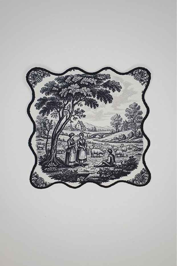 Black Toile Elegance Series Embroidered Fabric Cocktail Napkins 1 Piece