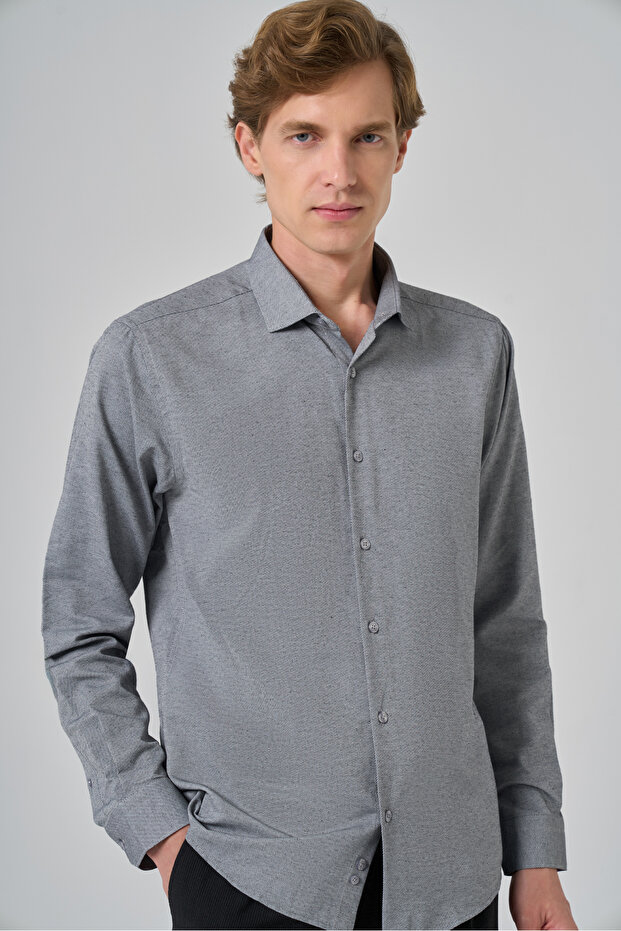 Men's Gray Slim Fit Italian Collar Shirt