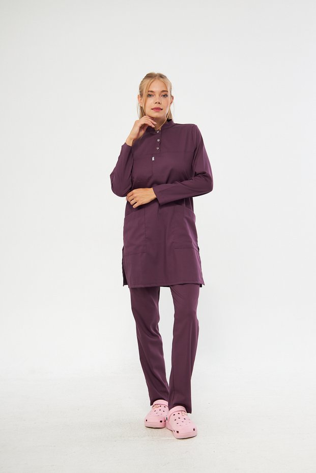 Hijab Light Plum Lycra Women Medical Uniform Doctor and Nurse Jersey Scrubs Surgical Suit