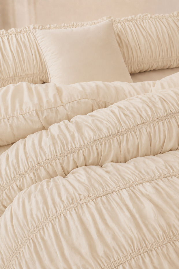 Drawstring Single Cream Cotton Duvet Cover Set (Without Sheet)