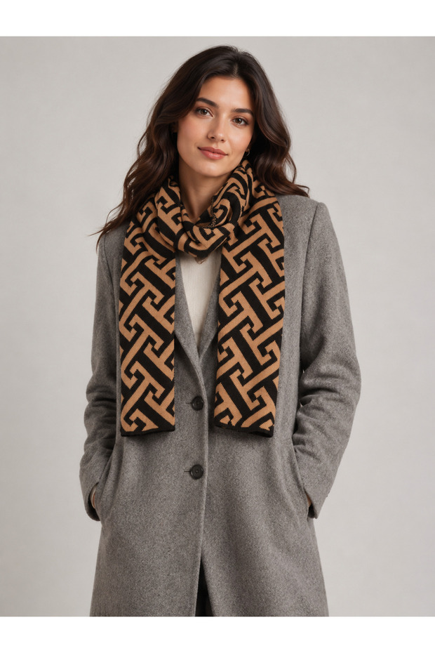 T Patterned Knitwear Scarf - 1