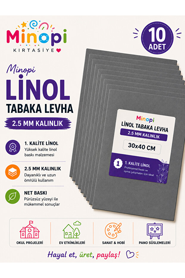 (10 Pieces) Linoleum Sheet 2.5 mm A3 - 30X40 Size 1St Grade Quality Linol Gray