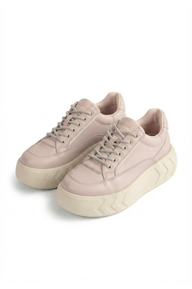 Emwa premium beige lace-up thick sole sports shoes 5 cm