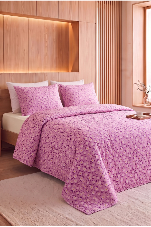 Daisy Patterned Quilted Double Pique Set | 1 Pique Sheet 200X230 Cm, 2 Pillowcases 50X70 cm | Soft, Cotton Set