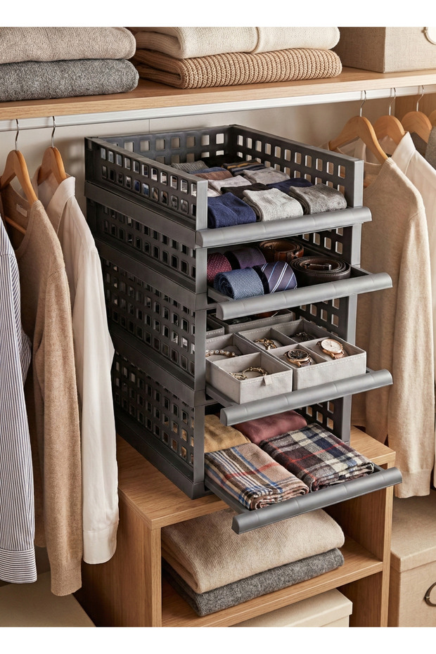 Smart Shelf Maxi-Midi Set Anthracite - Multi-Purpose Cabinet with Sliding Drawers for Clothes and Home Accessories