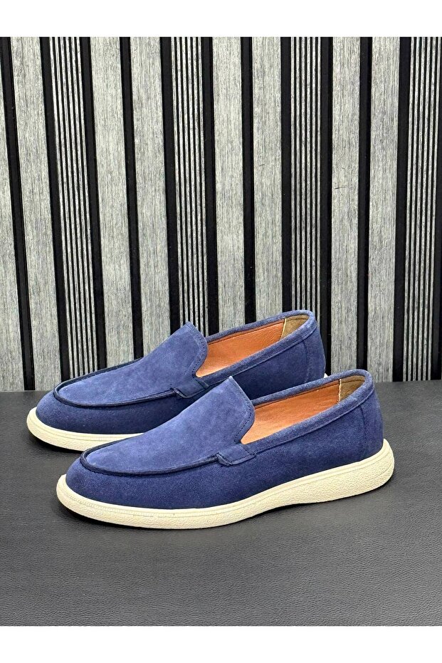 Navy Blue Suede Leather Men's Shoes