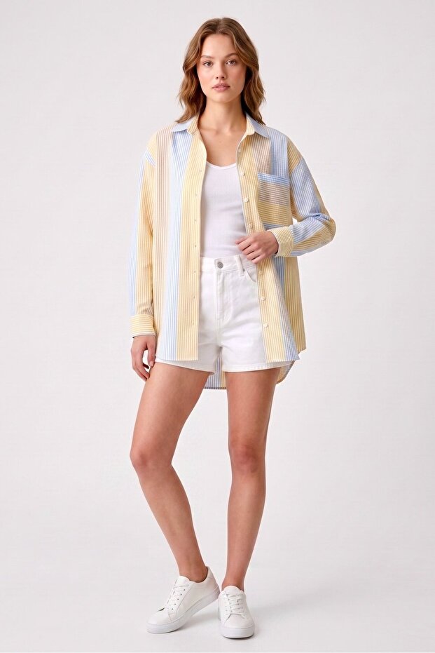 Multi-Colored Wrapped Detailed Striped Shirt - 1