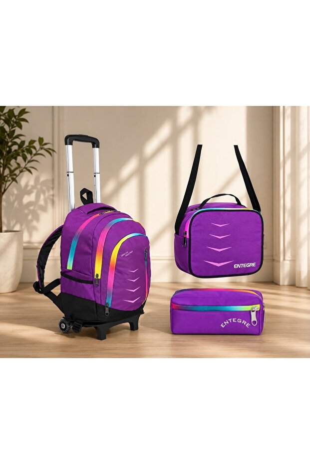 Girl's Purple Integrated 3-Piece School Bag Set with Squeegee 9955 m