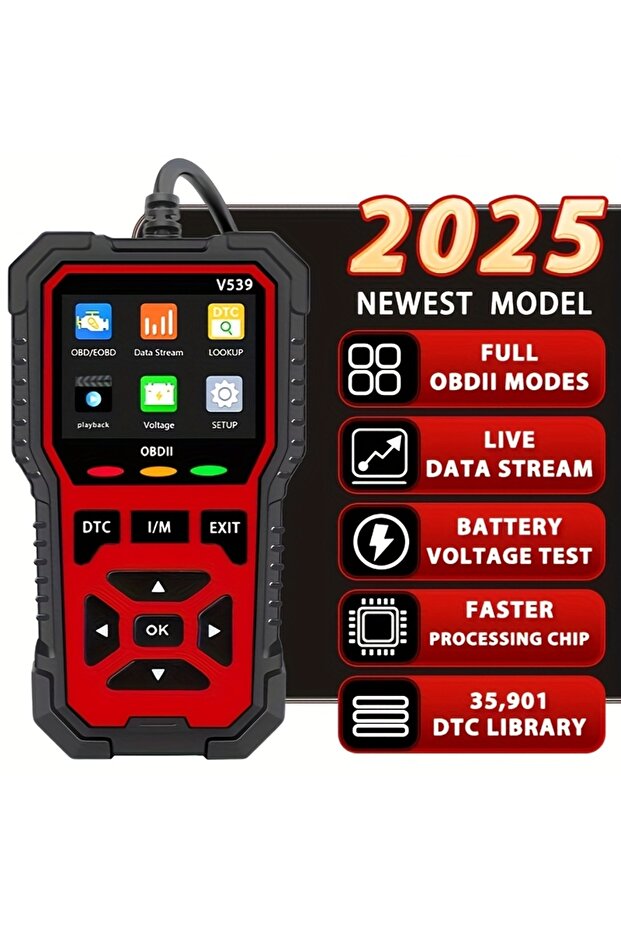 V539-red 2026 نسخة مطورة من ماسح OBD2، قارئ رموز أعطال السيارات يعمل بالطاقة عبر USB، أداة تشخيص المحرك
