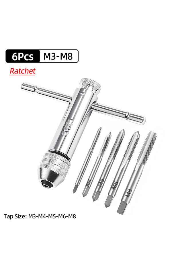 Combinatorial - T Adjustable M3-M12 T-Handle Ratchet Tap Holder Wrench Tap Wrench Drill Set Hand Tap