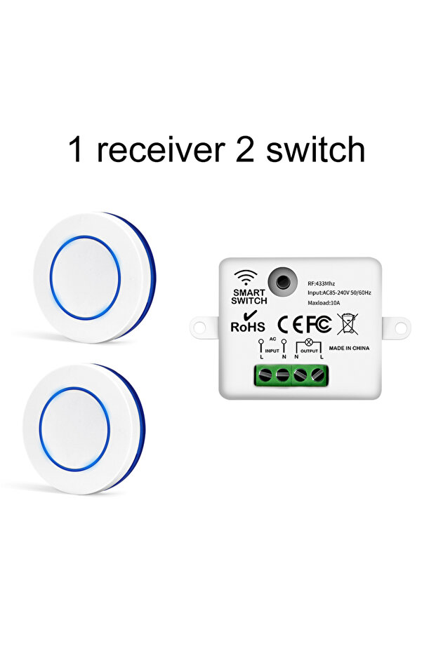 مفتاح إضاءة لاسلكي GGBEE 1 مستقبل 2 مفتاح RF 433 ميجاهرتز 220 فولت 110 فولت 10 أمبير وحدة تحكم صغيرة
