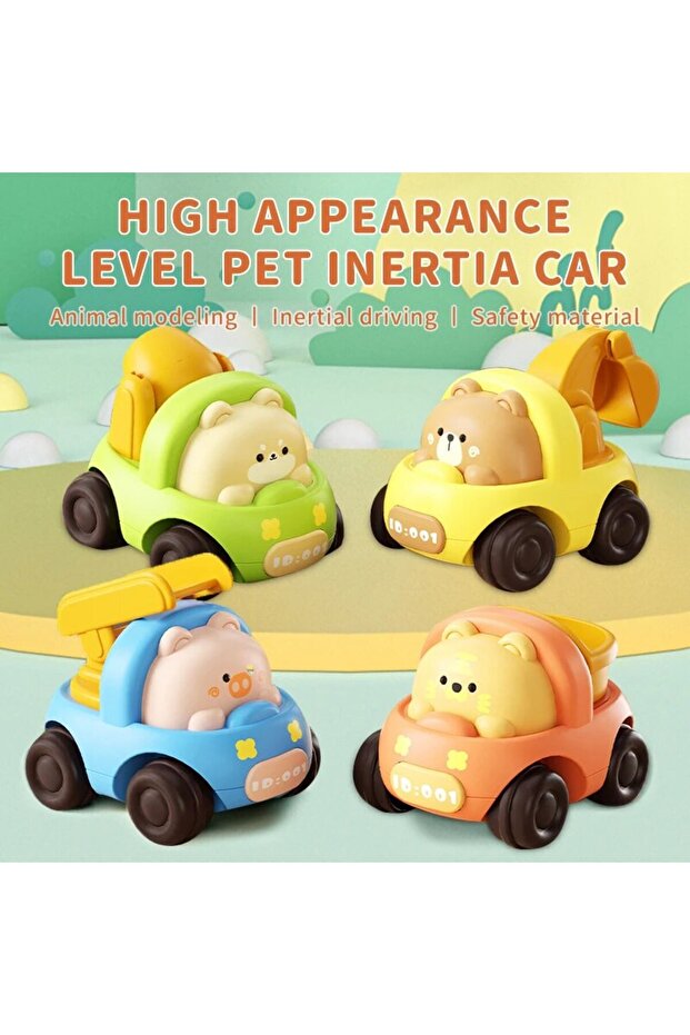 MULTI 4 PCS Cute Cartoon Creative Animal Inertial Engineering Dump Car Excavator Little Bear Puppy P