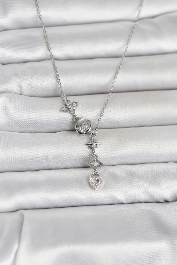 316L Steel Silver Color Zircon Stone Y Women's Necklace