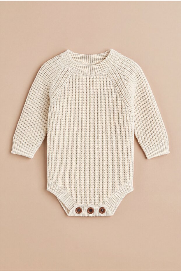 Baby Knitted Knitwear Bodysuit Long Sleeve Buttoned Unisex Knitbody