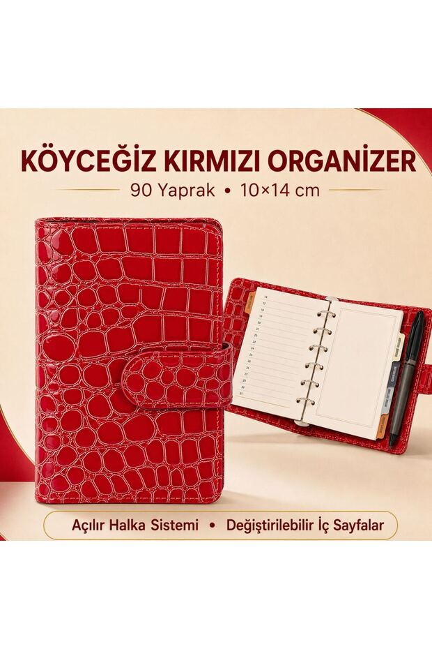 Köyceğiz-Kirmizi Organizer Pocket Notebook – 90 Sheets, 10X14 Cm, Portable Notepad