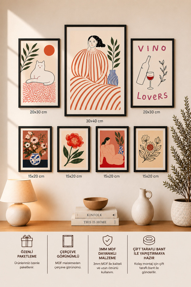 7-Piece Frame-Looking Matisse Painting Set | Bohemian Abstract Modern | Nordic Minimalist | Boho Living Room, Office, Kitchen and Study Room Wall Decor