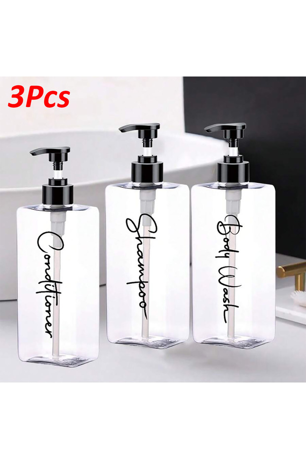 3Pcs 3 Transparent Square Refillable Shampoo and Conditioner Dispensers, 400ml Each, with 3 Waterpro