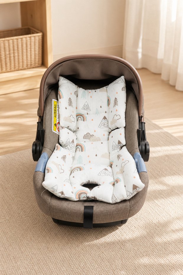 100% Cotton Muslin Fabric Bead Silicone Filled Stroller Cushion and Car Seat Newborn Baby Cushion