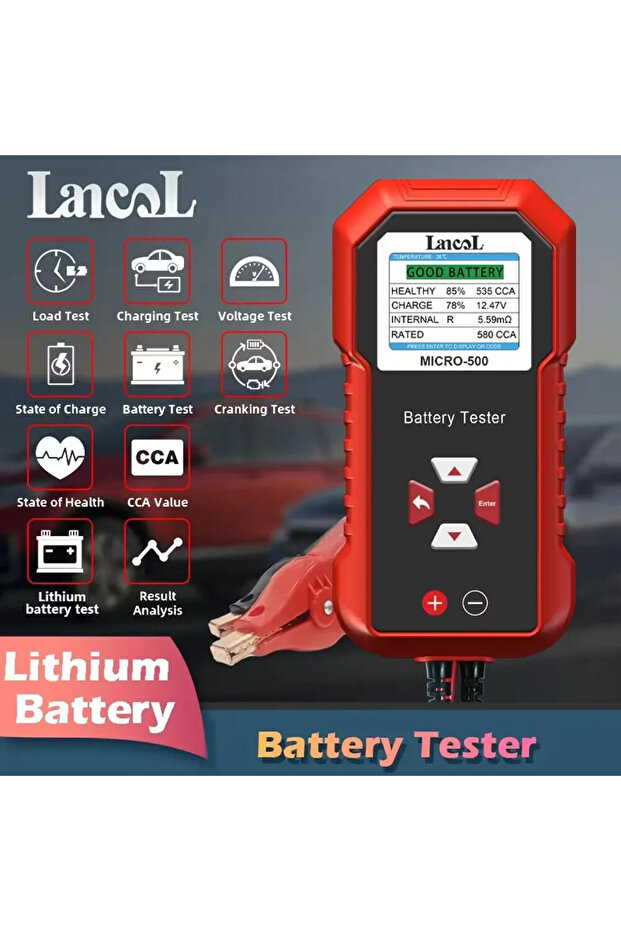 جهاز اختبار بطارية السيارة Lancol Micro 500 12 فولت 40-3000 CCA اختبار بطارية الليثيوم محلل بطارية الرصاص الحمضية...