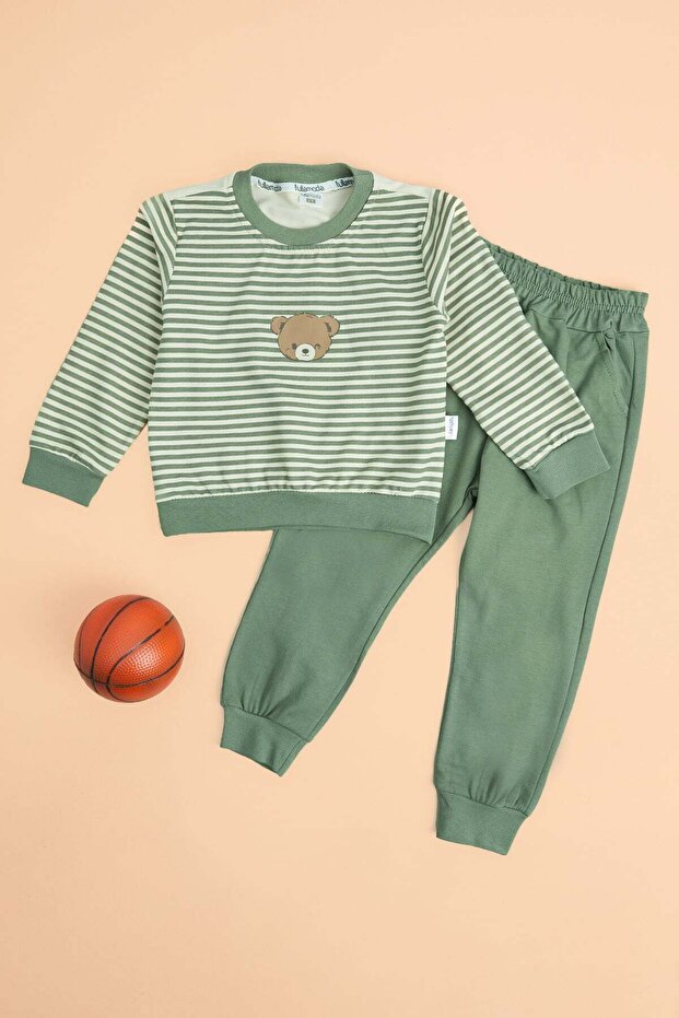 Teddy Bear Printed Striped Boys' 2-Piece Set