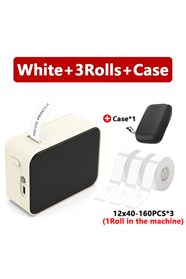 White 3Rolls Case Marklife P15 Mini Portable Label Printer Smart Pocket Printer Thermal Adhesive Sti