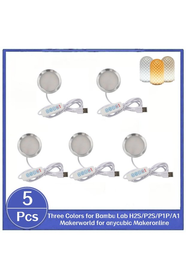 5PCS 5PCS LED Lamp Kit 001 Three Colors for Bambu Lab H2S/P2S/P1P/A1 Makerworld 3D Printer Light DIY