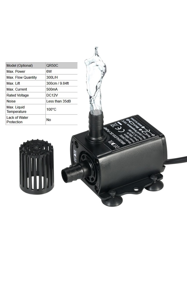 QR50C Ultra-quiet Mini DC12V 6/10W Brushless Water Pump Waterproof Submersible Fountain Aquarium Cir