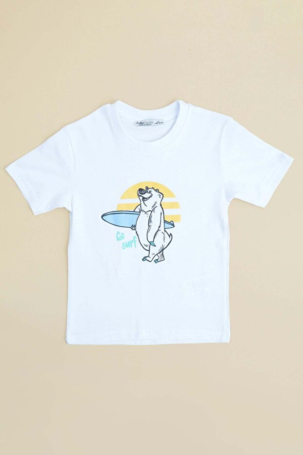 Teddy Bear Printed Crew Neck Boys T-Shirt