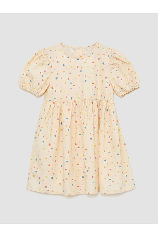 Original Oval Collar Patterned Girl's Dress