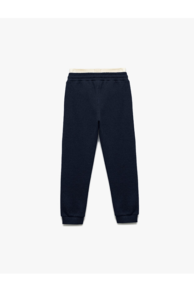 Ribbed Waist Tied Basic School Sweatpants with Pockets - 4