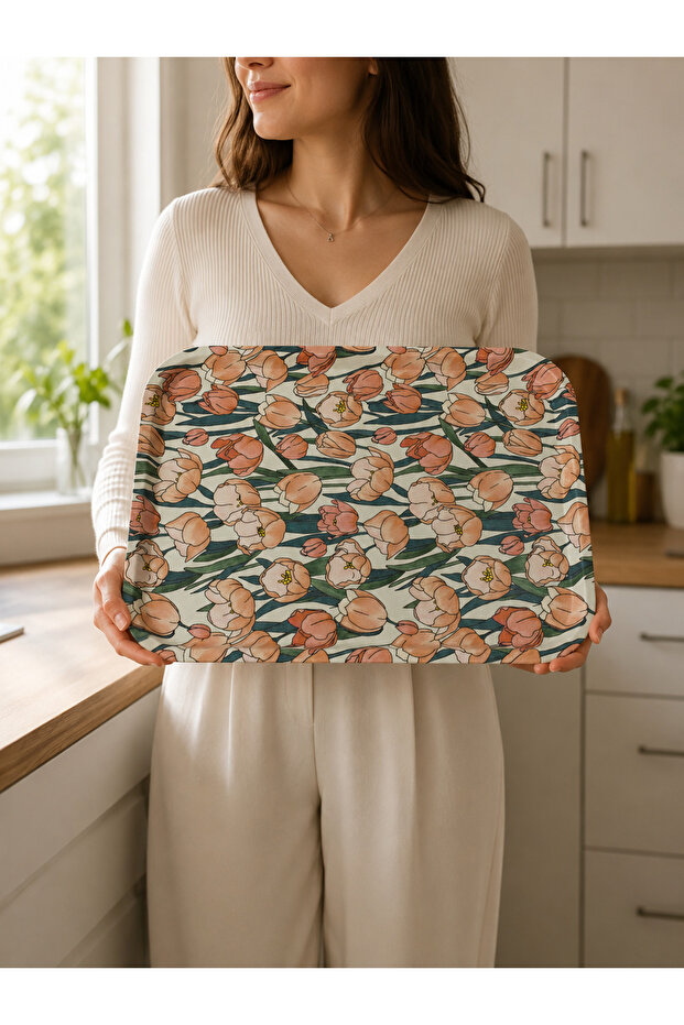 Decorative Tray with Leather Non-Slip Base | Stylish Coffee and Tea Presentation Tray | 42X30 cm