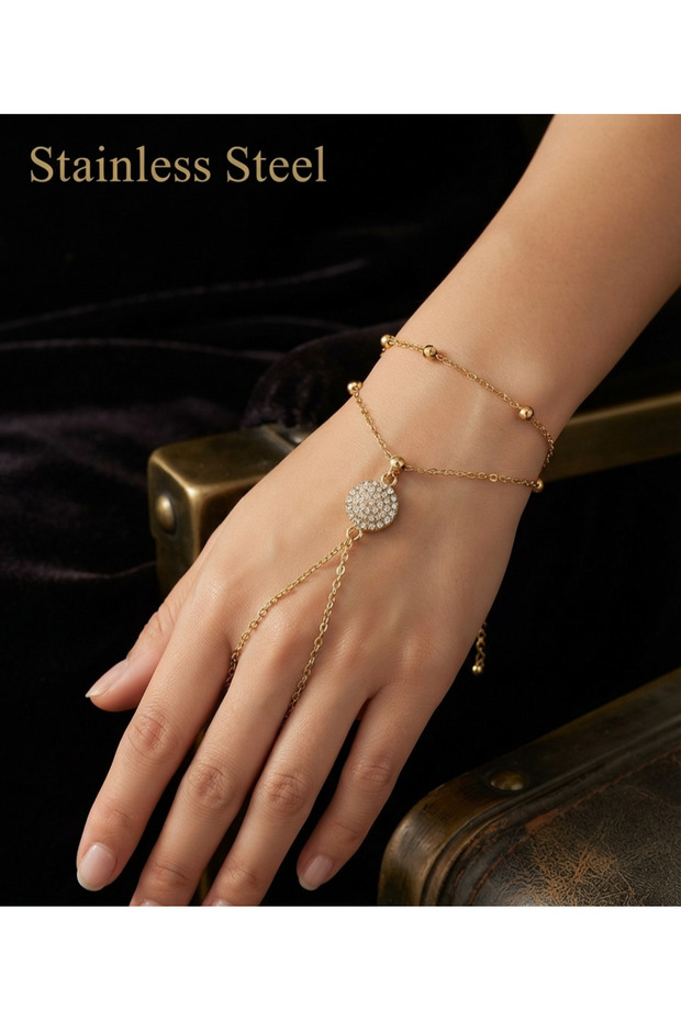 Gold Color Round White Stone Steel Shahmeran