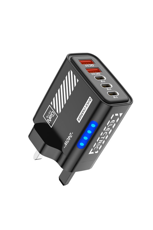 Black UK GaN 5-in-1 USB C Charger 240W PD Quick Charge 3.0 EU US UK Charger Plug Fast Charging for i