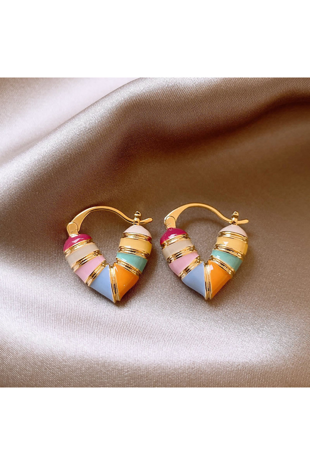 HE19183-1 Colorful Heart Ear Buckle 2024 New Korean Fashion Women's Earring Precious Hoop Earrings G
