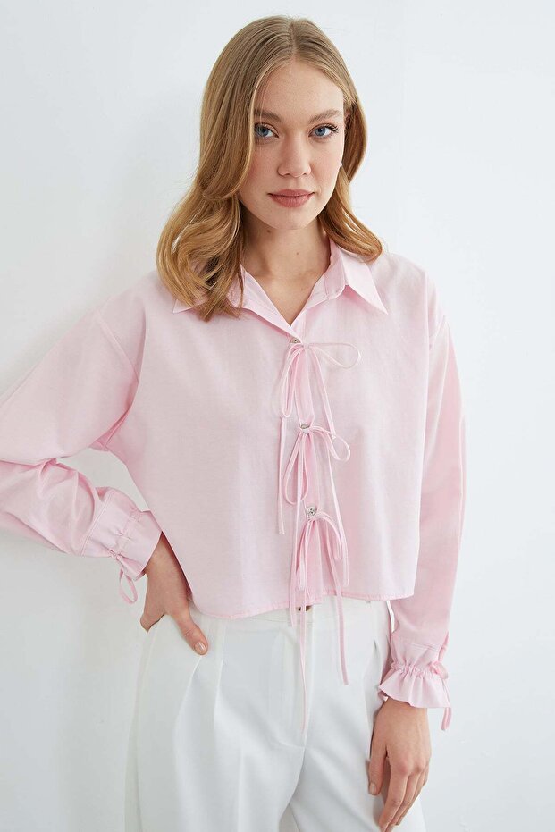 Buttoned Crop Shirt with Tie Front