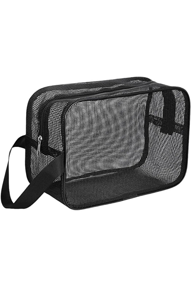 Black-S Portable Bathing Bag Mesh Shower Toiletry Pouch Travel Makeup Storage Holder Bathroom Access