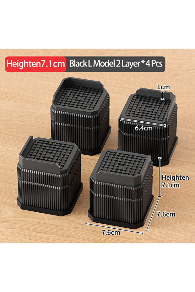Black L 4PCS Adjustable Height Furniture Risers - High Load - Bearing, Triple Anti - Slip for Sofa,