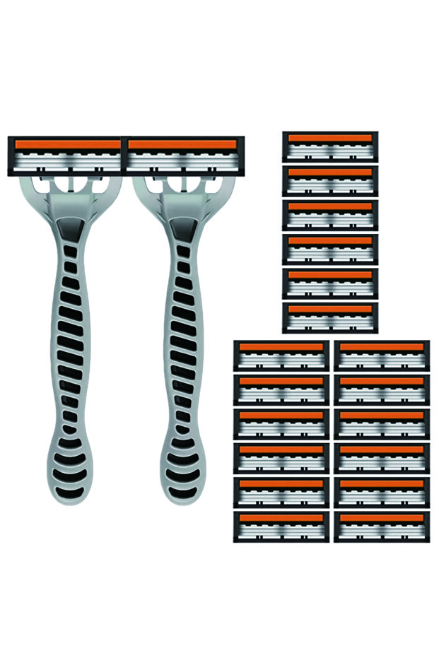 2 handle 18 blades 3-Layer Razor Head Manual Shaver, Blade Razor Safety Shaving Beard Moustache Manu