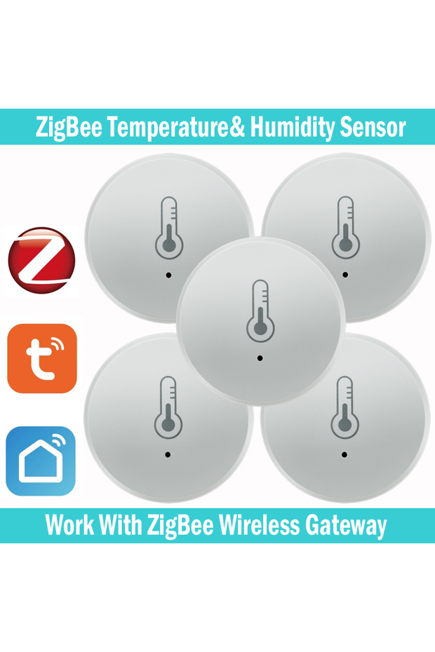 5PCS Zigbee Temperature And Humidity Sensor Voice Control Intelligent Home Hygrometer Monitoring Wor