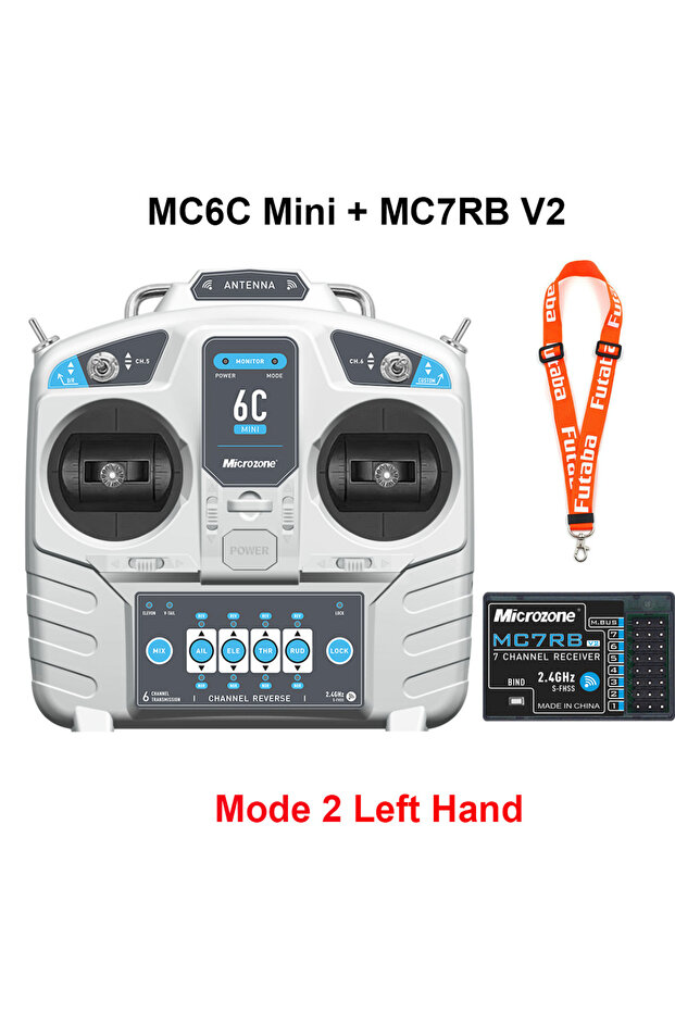 جهاز تحكم لاسلكي MicroZone MC6C Mini V2 2.4G 6CH مع مستقبل، مناسب للطائرات التي يتم التحكم فيها عن بعد، يعمل باليد اليسرى.