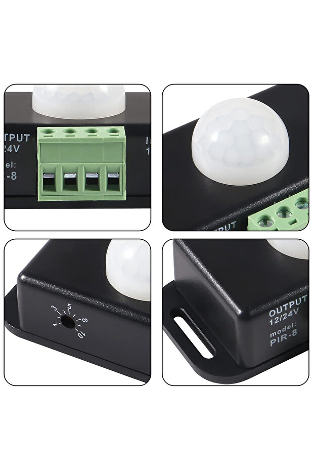 مفتاح مستشعر الحركة PIR أسود DC 12V-24V 8A مستشعر حركة قابل للتعديل تلقائيًا مستشعر حركة بالأشعة تحت الحمراء - 4