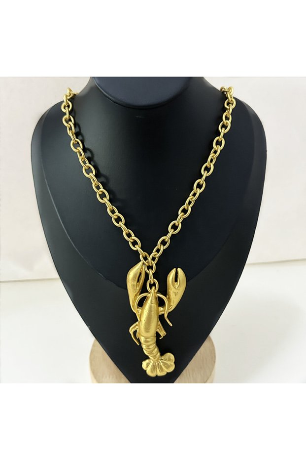 gold Brand Fashion Show Metal Alloy Lobster Pendant Necklace For Women Jewelry Trendy Sweater Chain