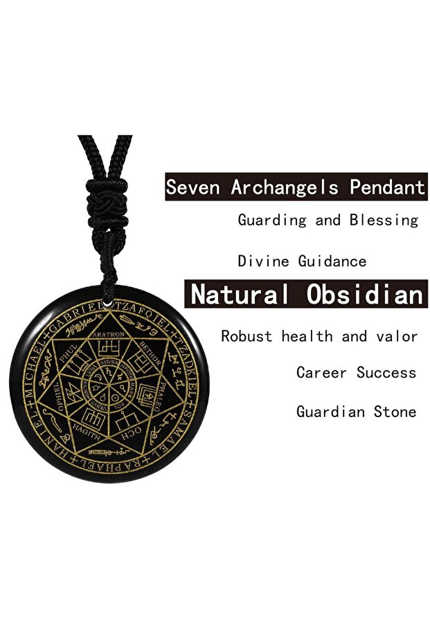 Obsidian Natural Crystal Quartz Seven Archangels Amulet Necklaces Michael Men Seal of Solomon Talism