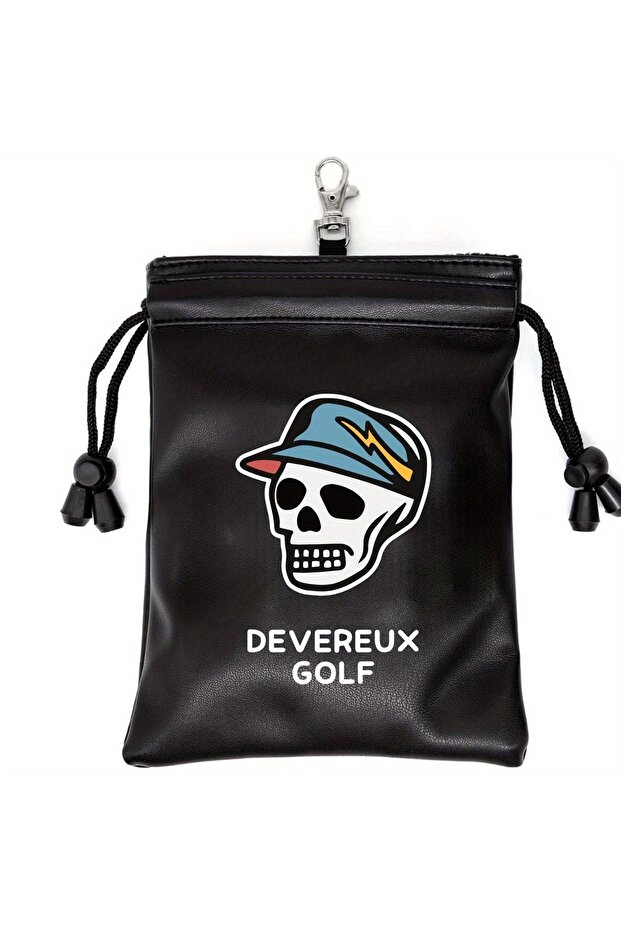 black Golf Themed Skull Hat Design Pouch Portable Drawstring Bag for Golf Balls Ideal Gift for Golfe