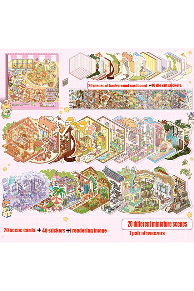 Pink The 61-Piece Set Includes 20 Scene Cards, 40 stickers, and 1 Pair of Tweezers. It Features 3D m