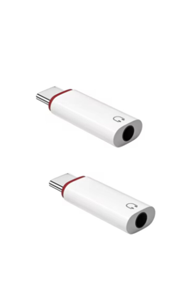 قطعتان من محول الصوت الأبيض من نوع USB C إلى مقبس 3.5 ملم، محول USB C إلى مقبس 3.5 ملم، محول سماعات الأذن من النوع C