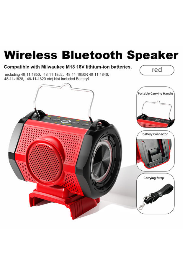 Red 18V Bluetooth Speaker for Milwaukee USB Type-C Port, Loudspeaker Amplifier Player ( Not Included