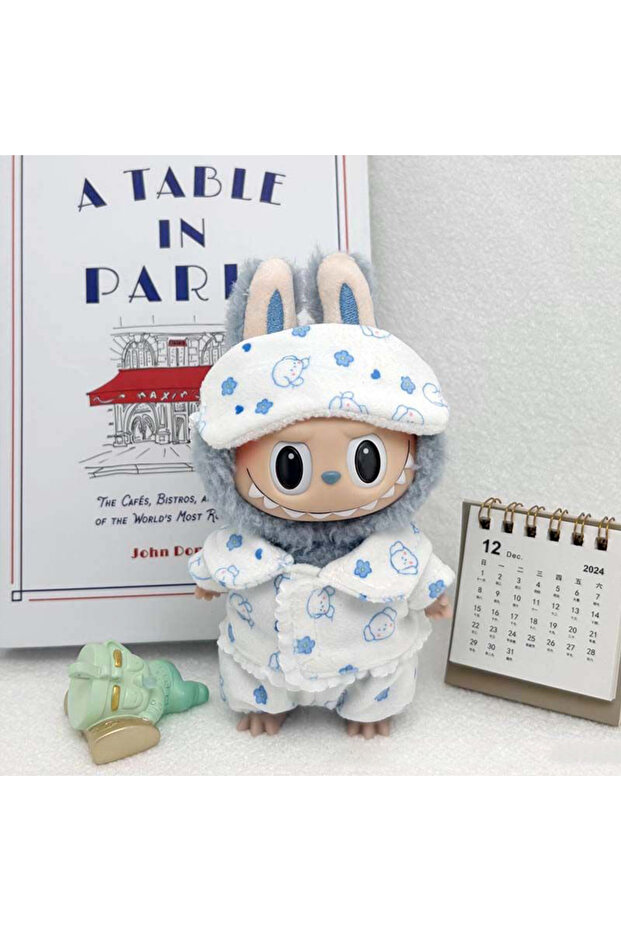 no doll A-set Labubu Mini Pajamas With Eye Mask Three-piece Kawaii 15-17cm V1 V2 Labubu Clothes Cute
