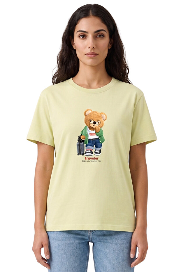 Unisex Traveler Teddy Bear Printed 100% Cotton Premium Design T-Shirt